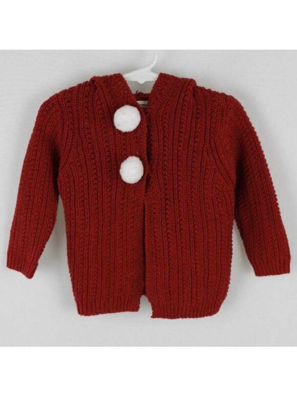 PatPat Infant Size 6-9 Months Red White Pompom Cabled Hooded Cardigan Sweater